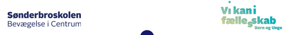 Logo: Sønderbroskolen Bevægelse i Centrum. "Vi kan i fællesskab børn og unge"